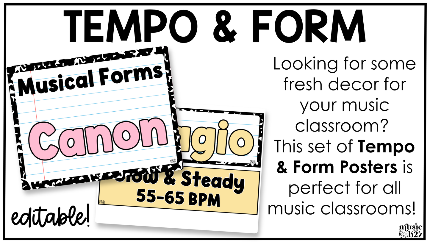Pastel Composition Music Tempo & Form Posters Elementary Music Classroom Decor Editable