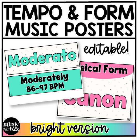 Bright Music Tempo & Form Posters Elementary Music Classroom Decor Editable