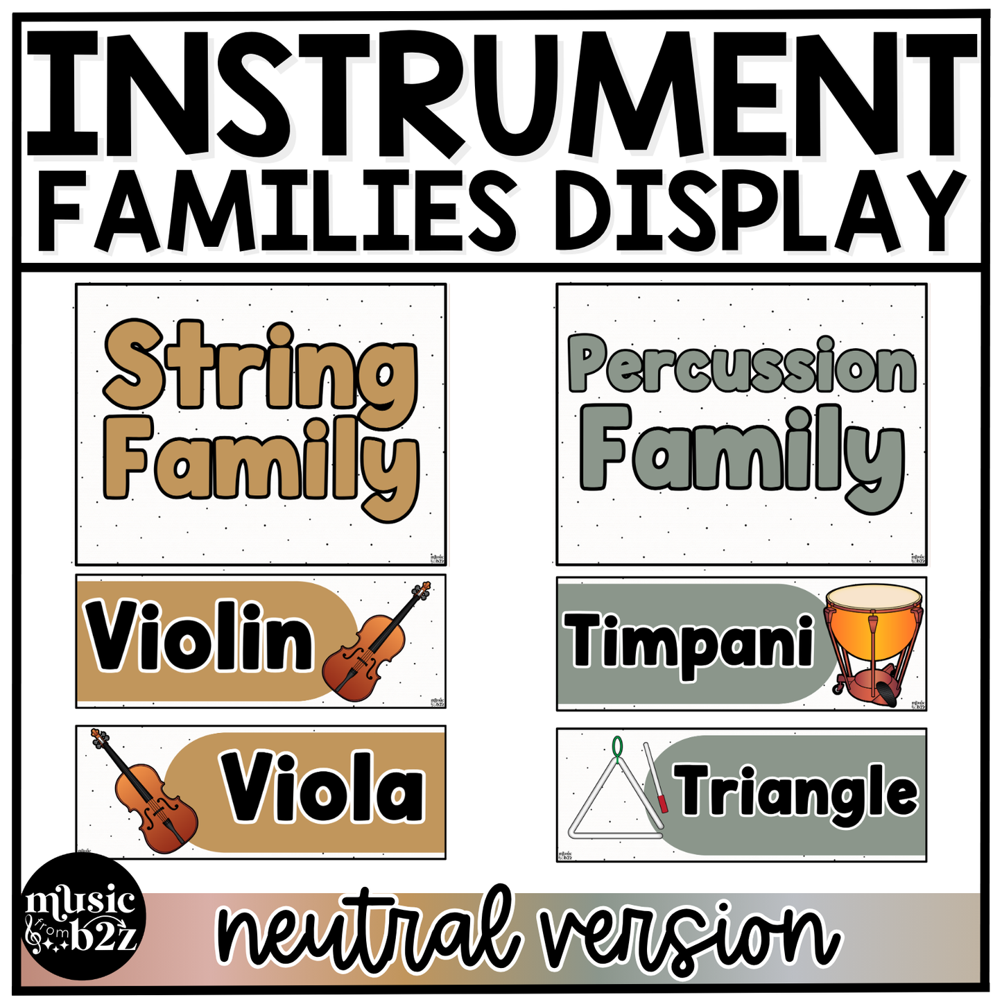 Neutral Instrument Families of the Orchestra Posters Elementary Music Classroom Decor