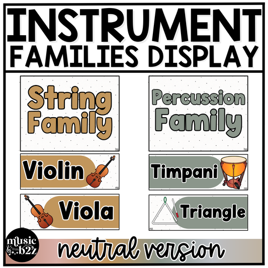 Neutral Instrument Families of the Orchestra Posters Elementary Music Classroom Decor