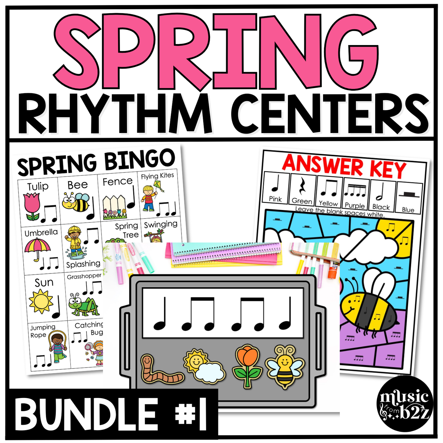 Spring Music Centers BUNDLE Rhythm Worksheets Spring Music Games
