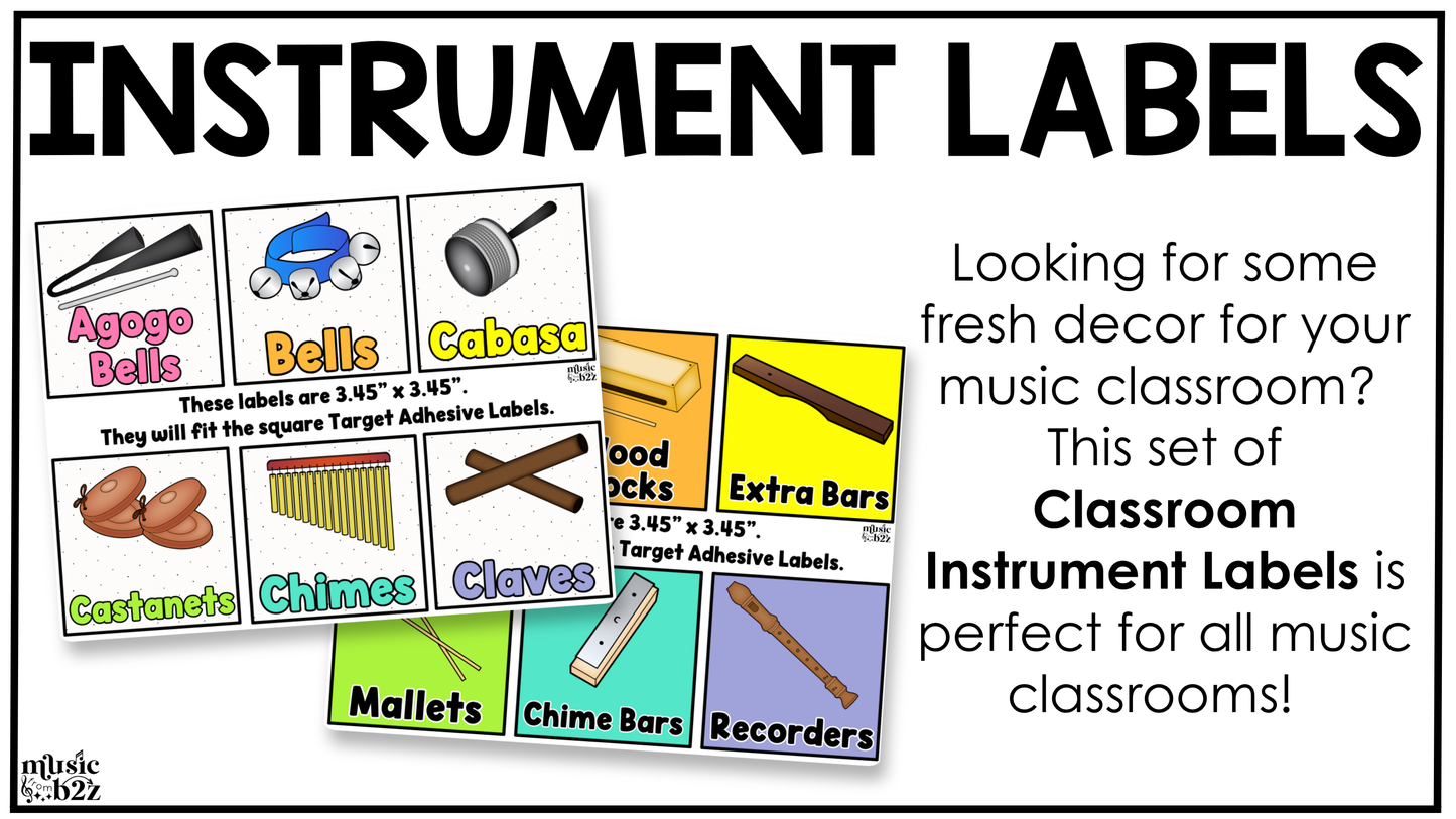Bright Classroom Instrument Labels Elementary Music Classroom Decor Organization