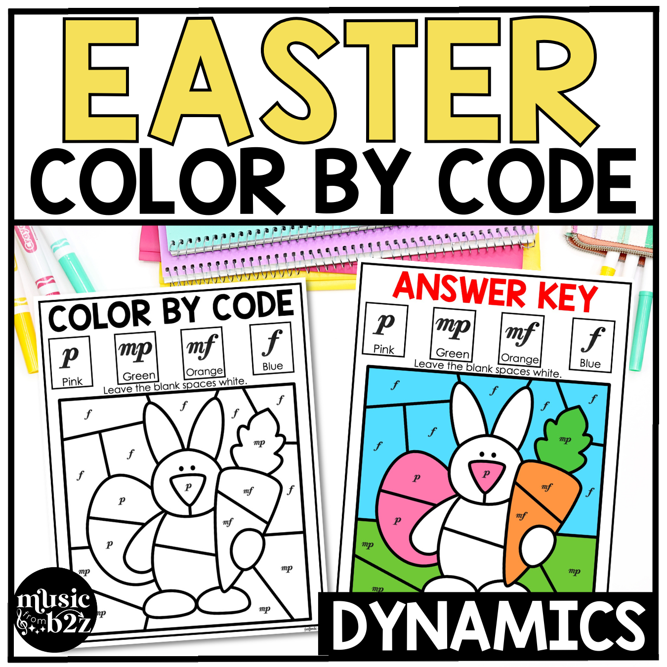 Easter Music Coloring Pages Color by Note Spring Music Worksheets Dynamics