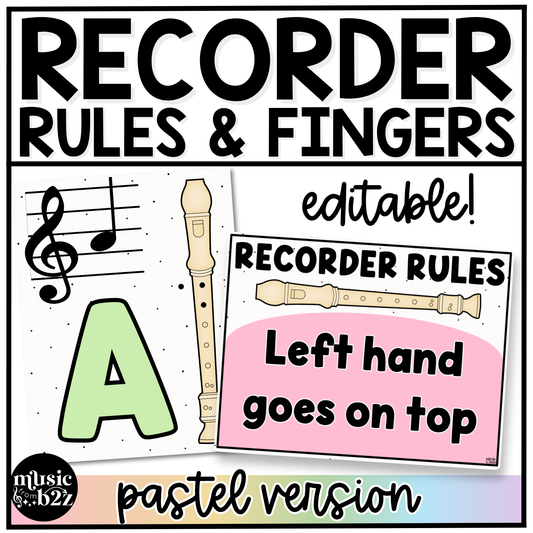 Pastel Recorder Fingering Charts & Rules Posters Music Classroom Decor