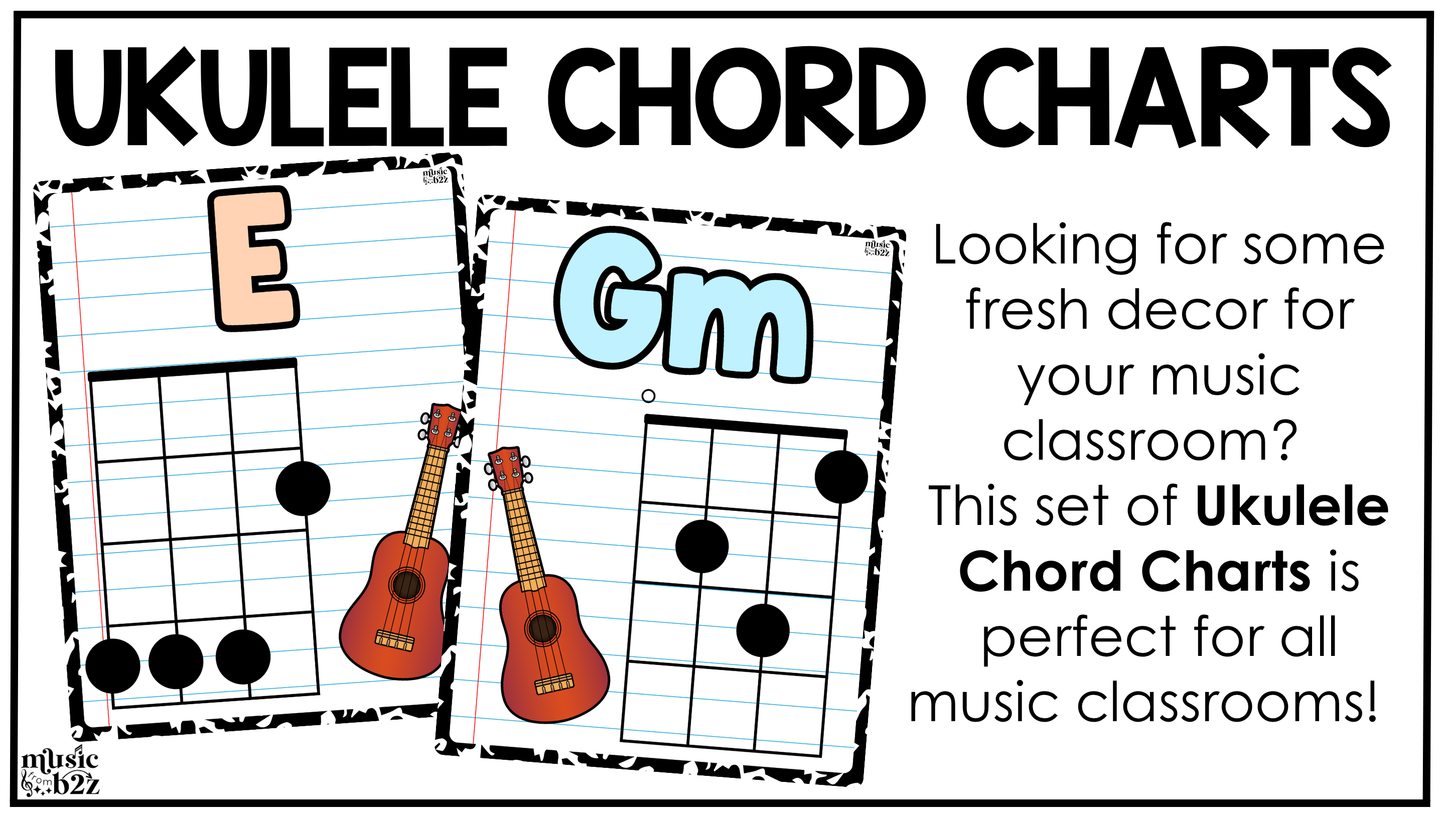 Pastel Composition Ukulele Chord Charts Posters Elementary Music Classroom Decor