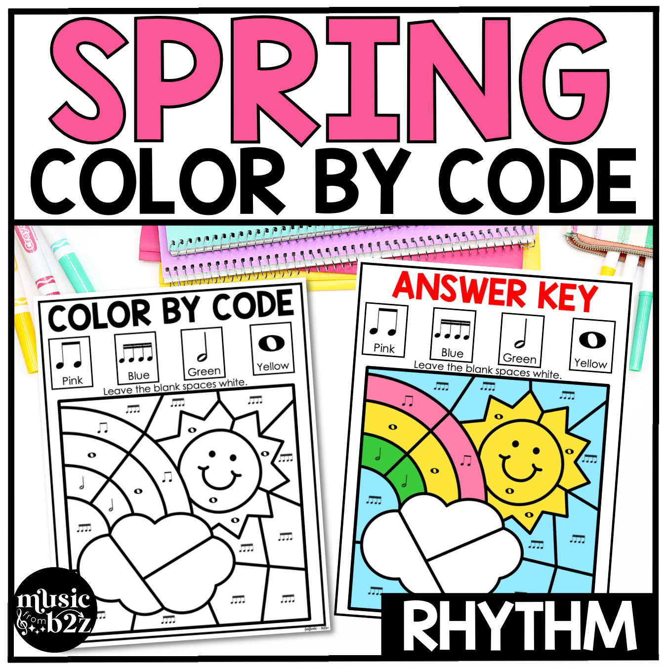 Spring Music Coloring Pages Rhythm Worksheets Spring Music Color by Note