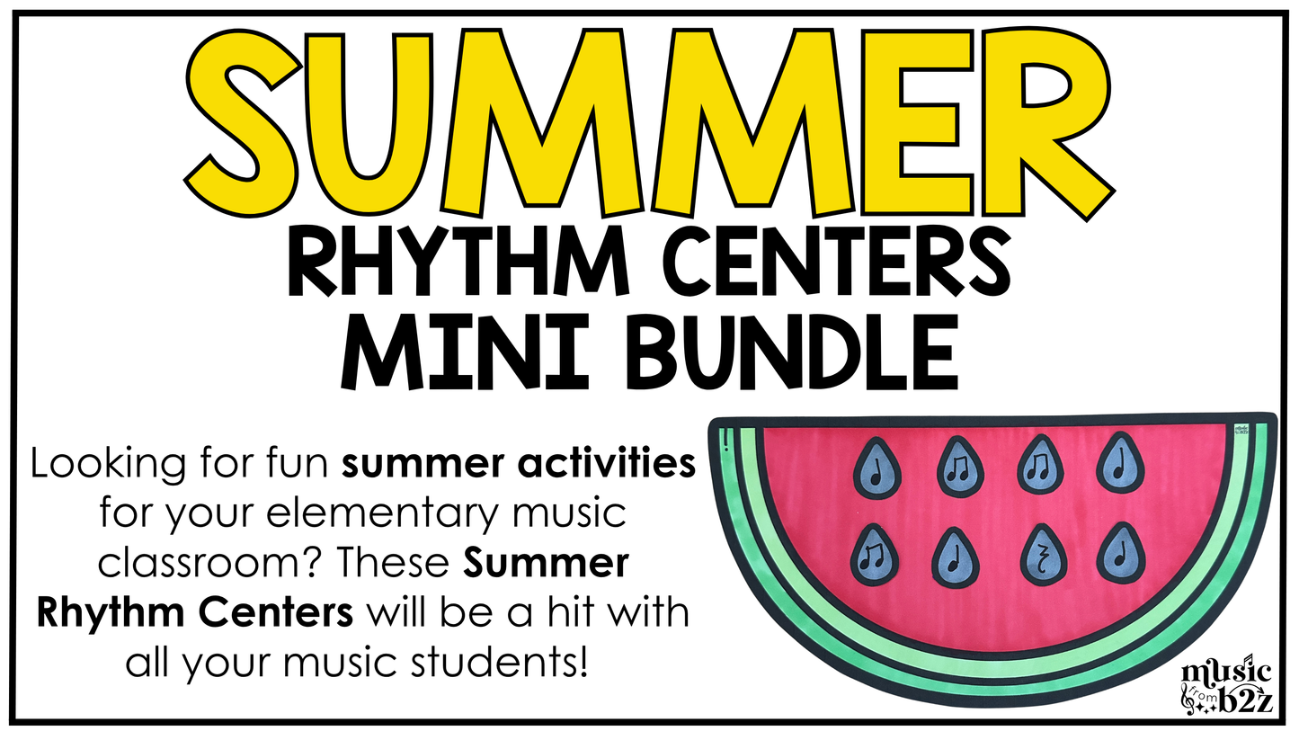 Summer Music Centers BUNDLE Summer Rhythm Worksheets Music Games Sub Plans