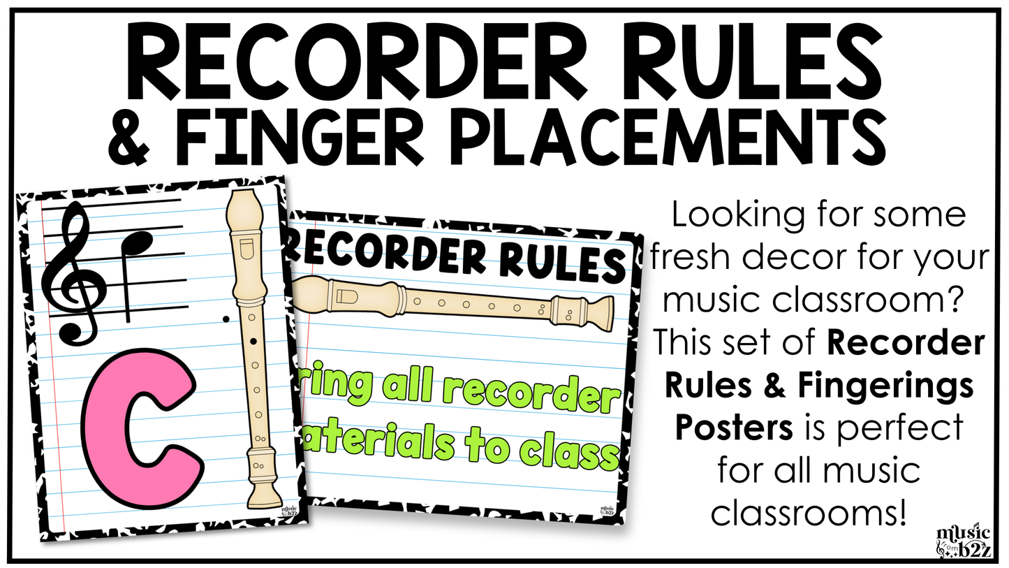 Bright Composition Recorder Fingering Charts & Rules Posters Music Classroom Decor