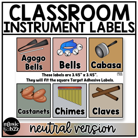 Neutral Classroom Instrument Labels Elementary Music Classroom Decor Editable