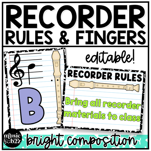 Bright Composition Recorder Fingering Charts & Rules Posters Music Classroom Decor