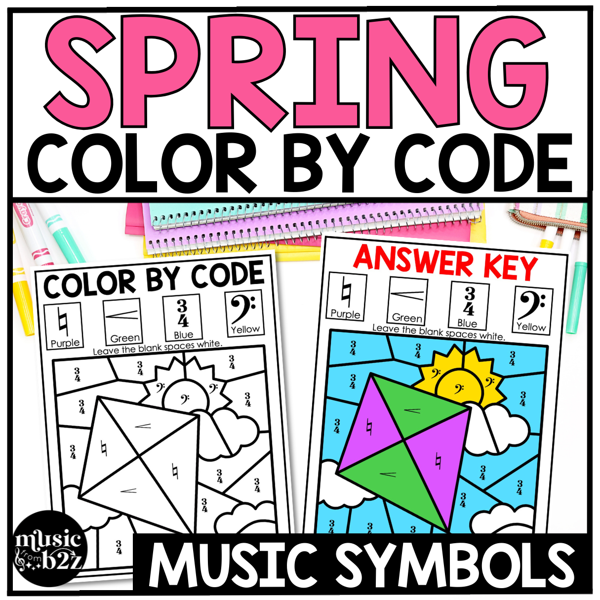 Spring Music Coloring Color by Note Spring Music Worksheets Music Symbols