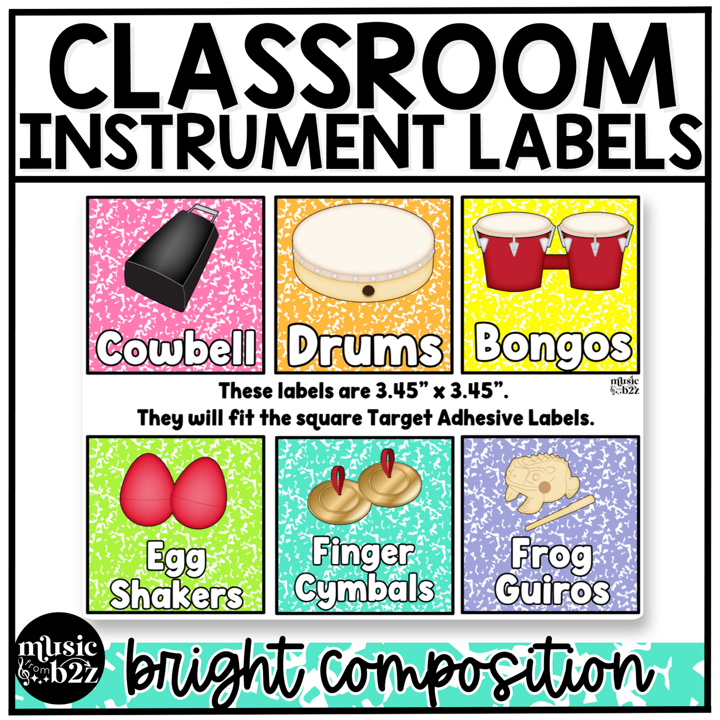 Bright Composition Notebook Classroom Instrument Labels Music Classroom Decor