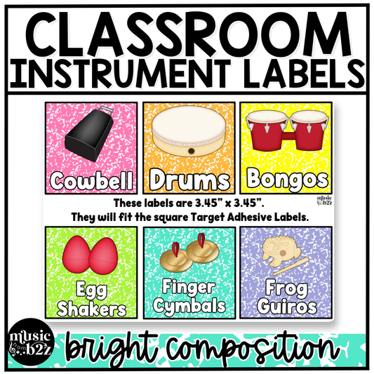 Bright Composition Notebook Classroom Instrument Labels Music Classroom Decor