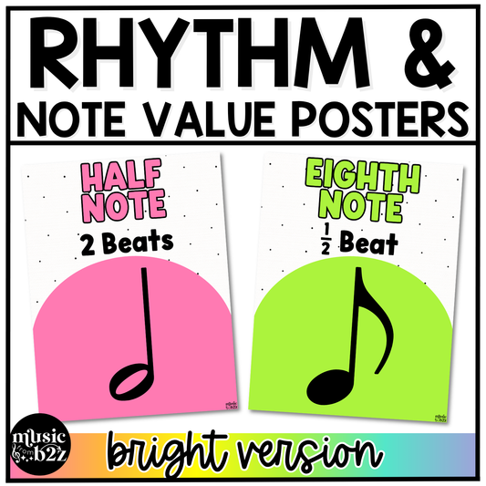 Bright Note Value Posters Rhythm Durations Elementary Music Classroom Decor