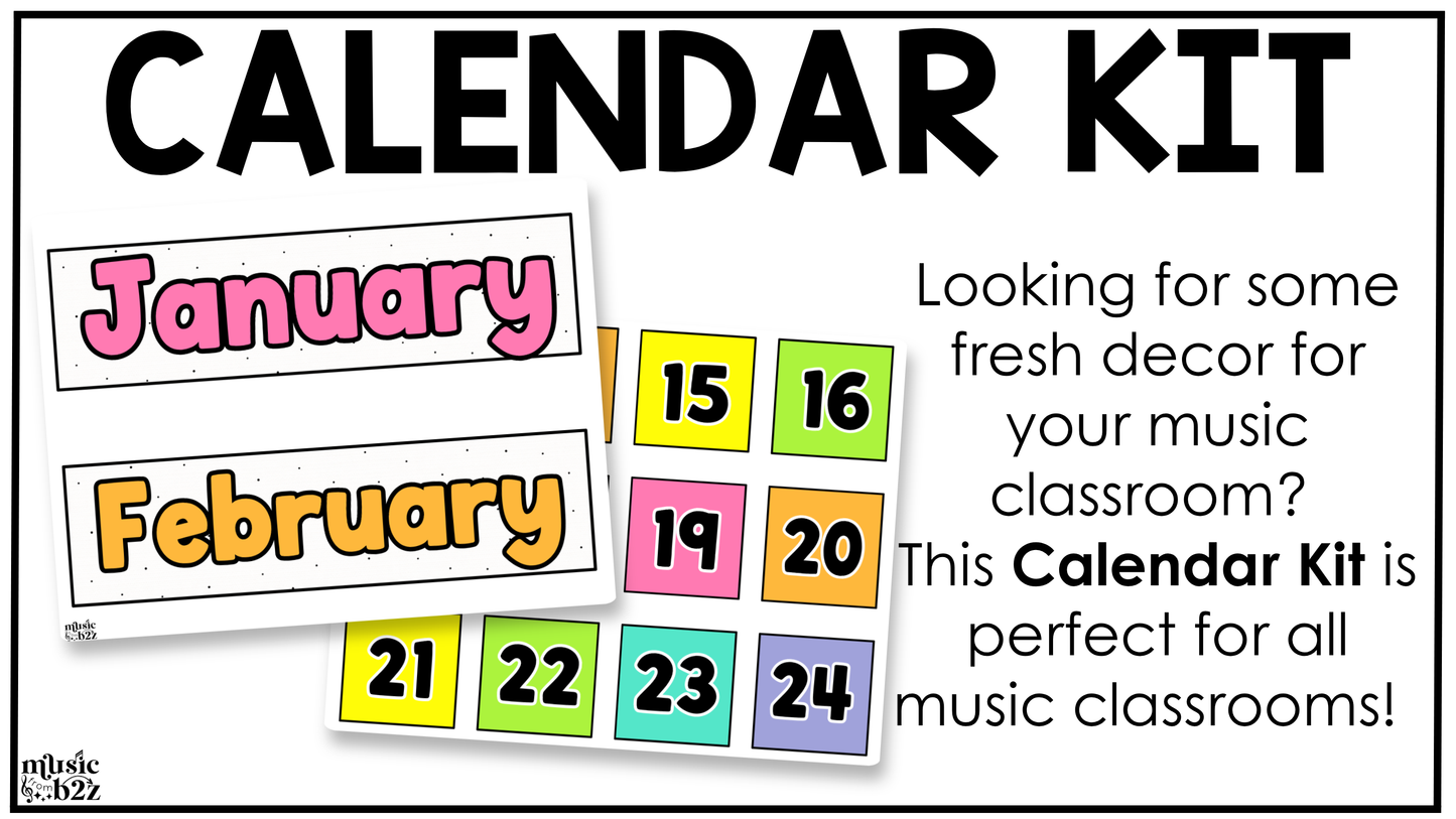 Bright Calendar Kit Editable Elementary Music Classroom Decor Calendar Pieces