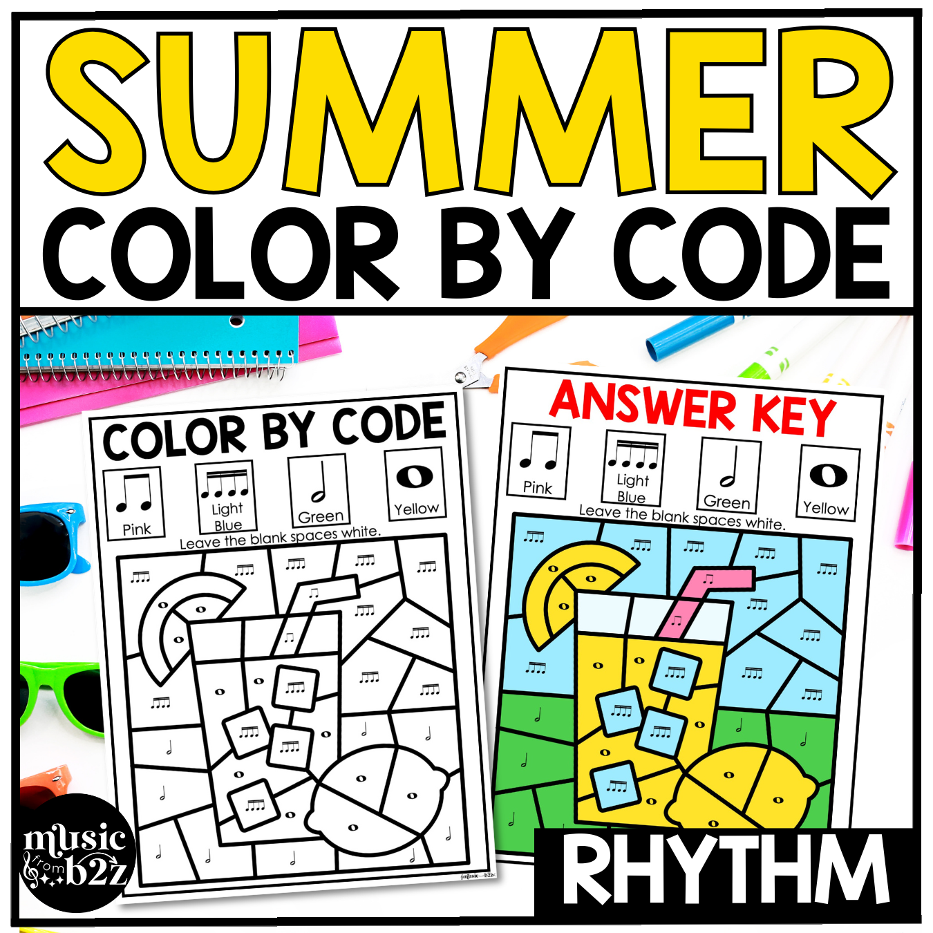 Summer Music Coloring Pages Rhythm Worksheets Summer Music Color by Note