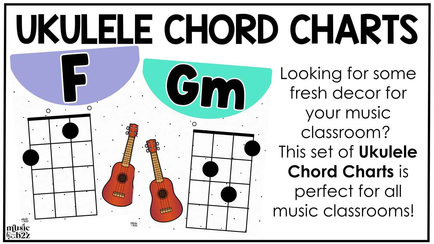Bright Ukulele Chord Charts Posters Elementary Music Classroom Decor
