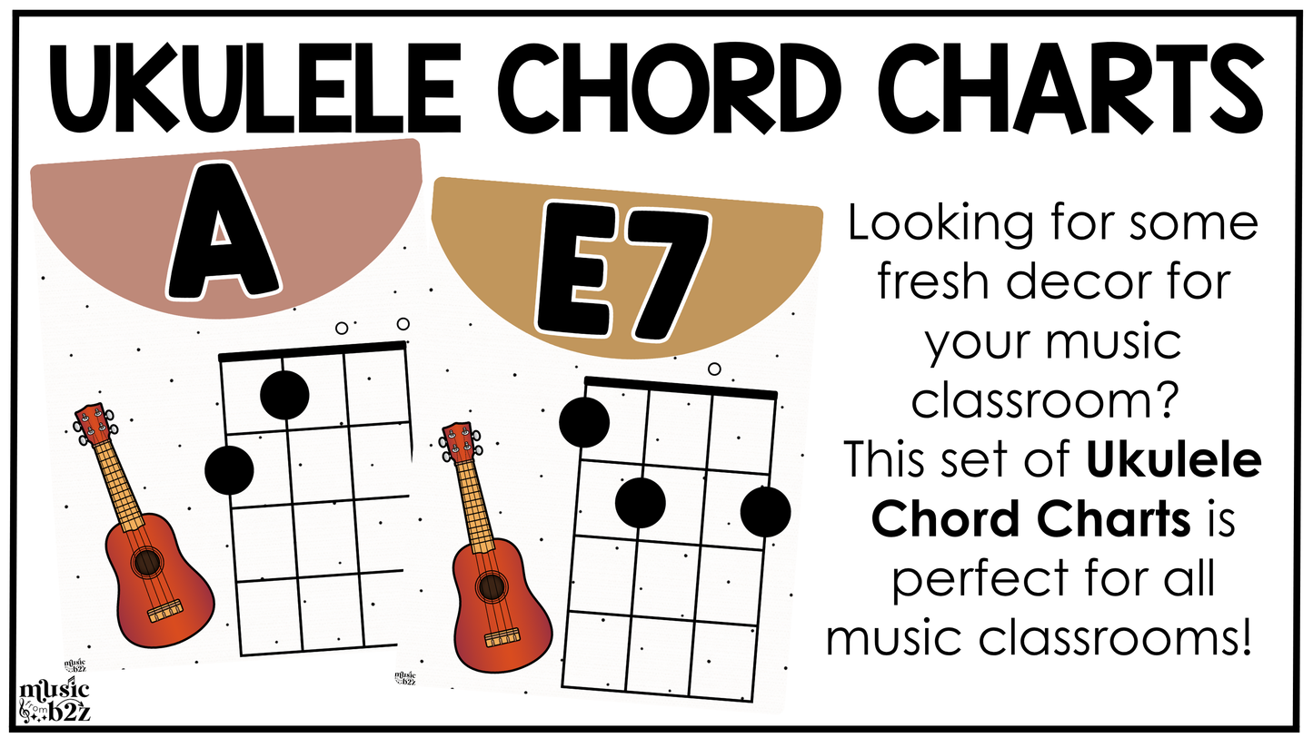 Neutral Ukulele Chord Charts Posters Elementary Music Classroom Decor