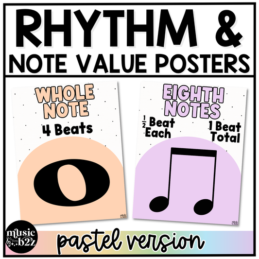 Pastel Note Value Posters Rhythm Durations Elementary Music Classroom Decor
