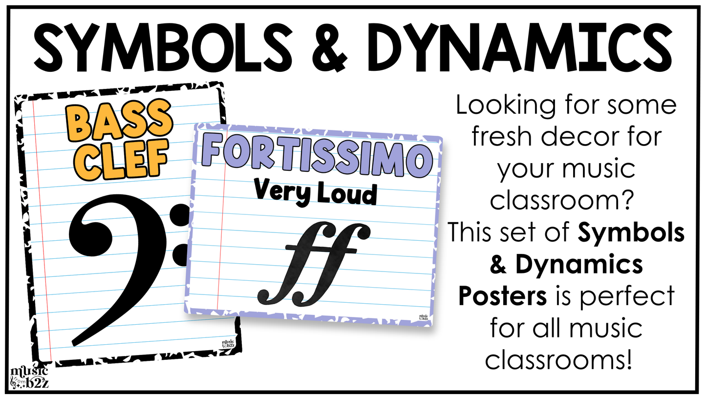 Bright Composition Music Symbols & Dynamics Posters Elementary Music Classroom Decor