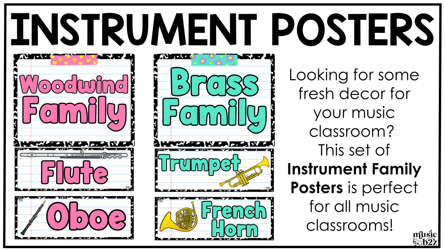 Bright Composition Instrument Families of the Orchestra Posters Elementary Music Classroom Decor