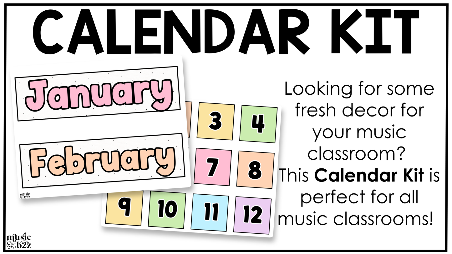 Pastel Calendar Kit Editable Elementary Music Classroom Decor Calendar Pieces