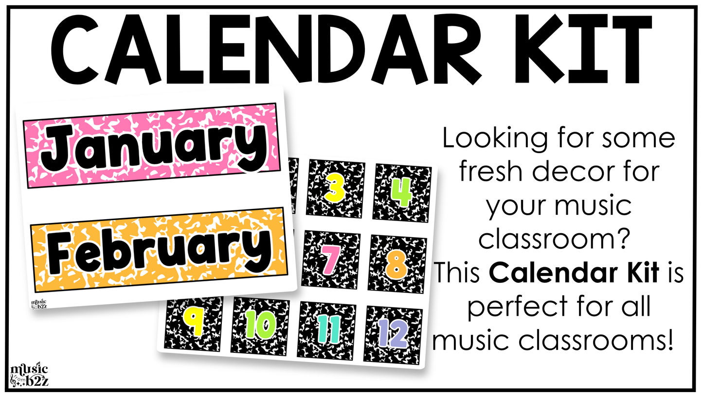 Bright Composition Notebook Calendar Editable Elementary Music Classroom Decor