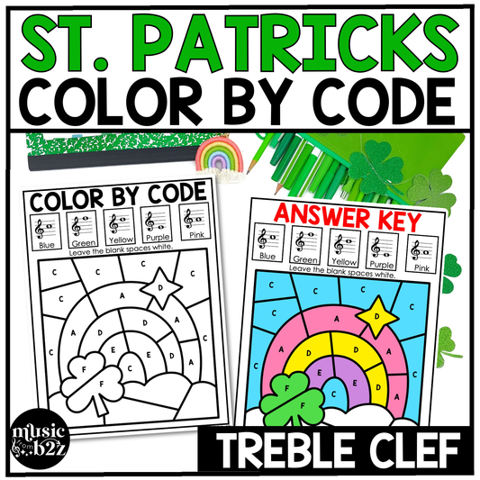 St. Patricks Day Music Coloring Pages Color by Note Music Worksheets Treble Clef