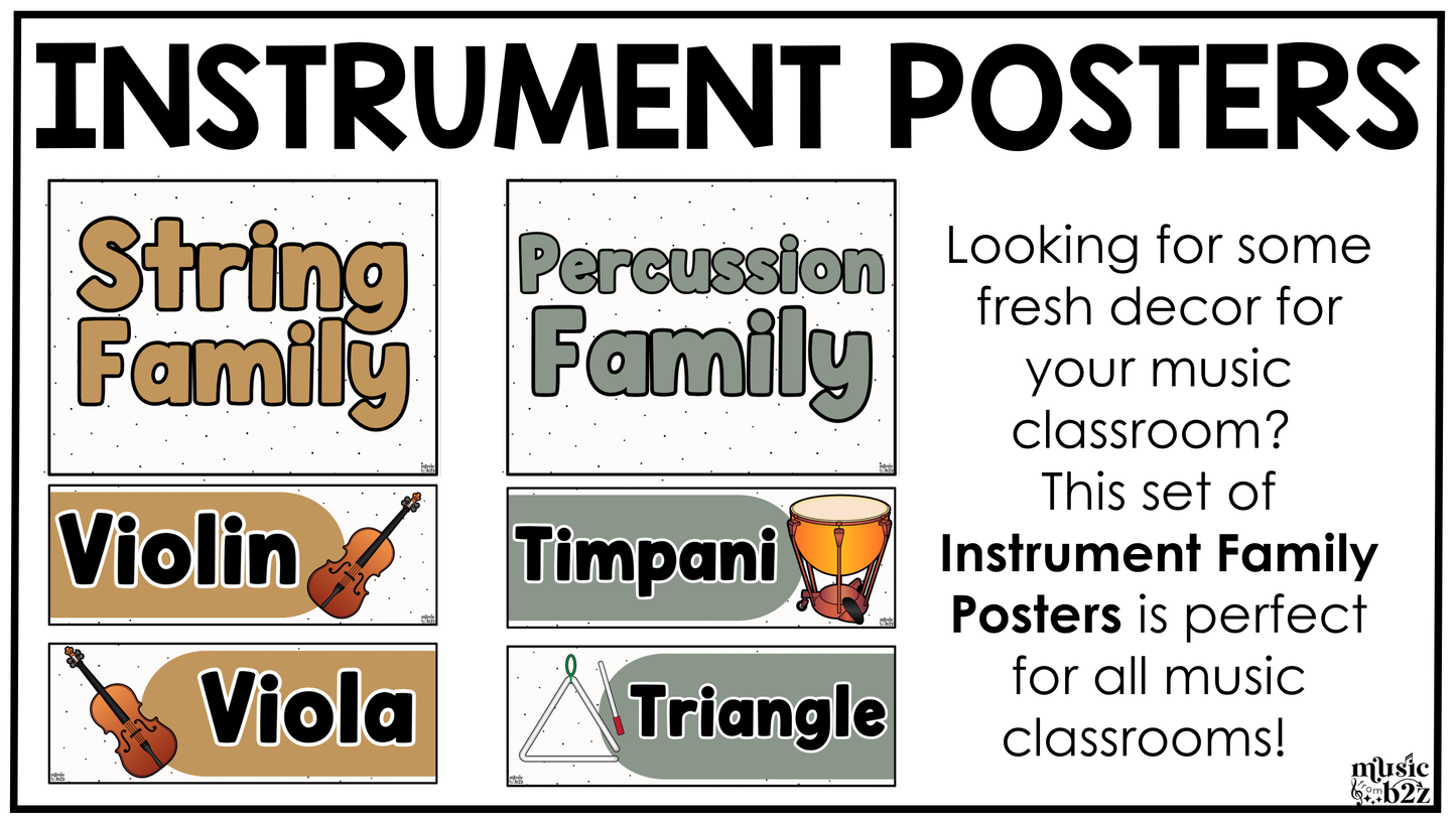 Neutral Instrument Families of the Orchestra Posters Elementary Music Classroom Decor
