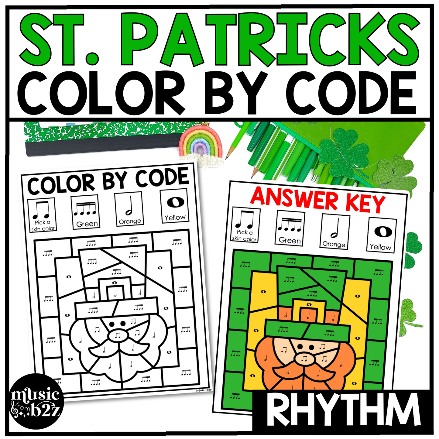 St. Patrick's Day Music Coloring Pages Rhythm Worksheets Music Color by Note