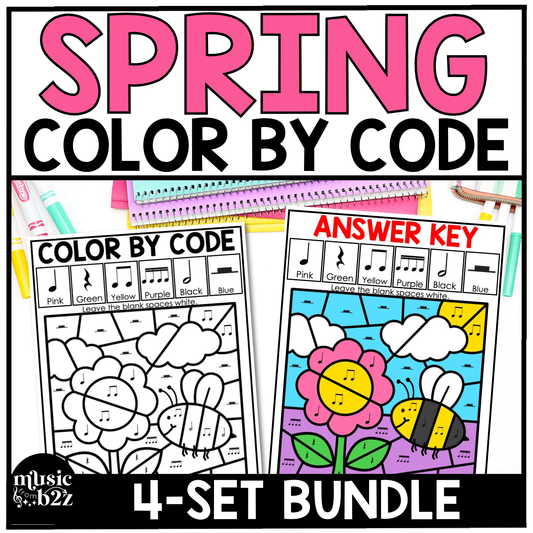 Spring Music Coloring Page BUNDLE Color by Note Spring Music Worksheets
