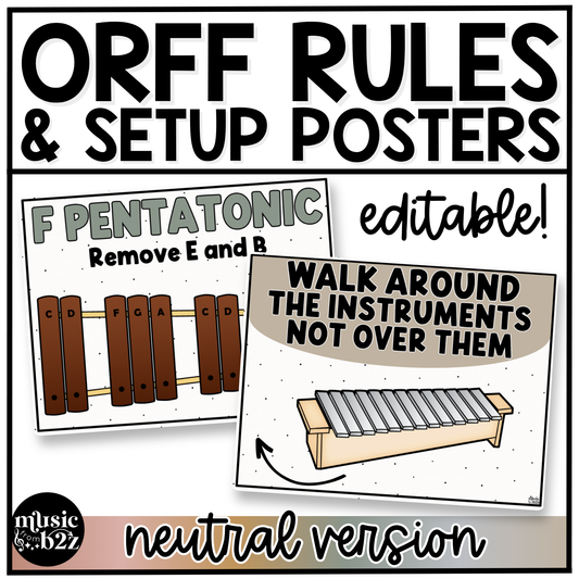 Neutral Orff Instrument Rules & Setups Posters Elementary Music Classroom Decor