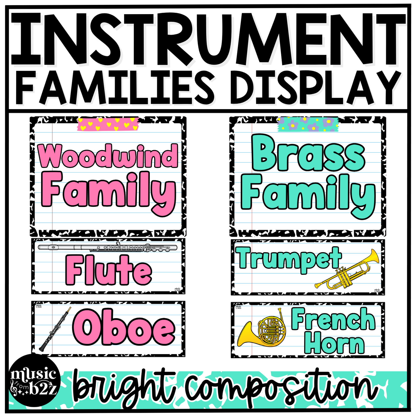 Bright Composition Instrument Families of the Orchestra Posters Elementary Music Classroom Decor