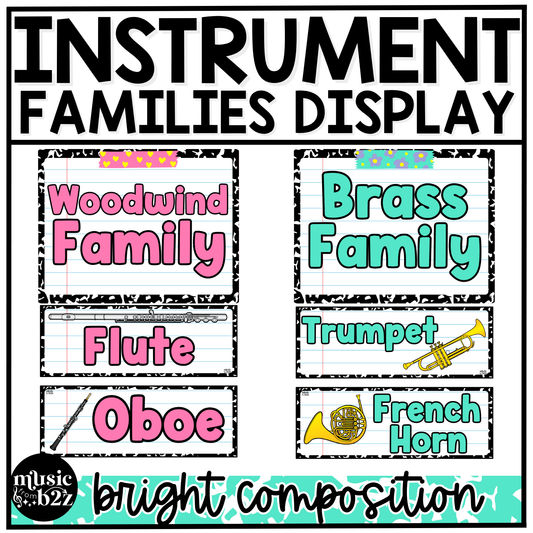Bright Composition Instrument Families of the Orchestra Posters Elementary Music Classroom Decor