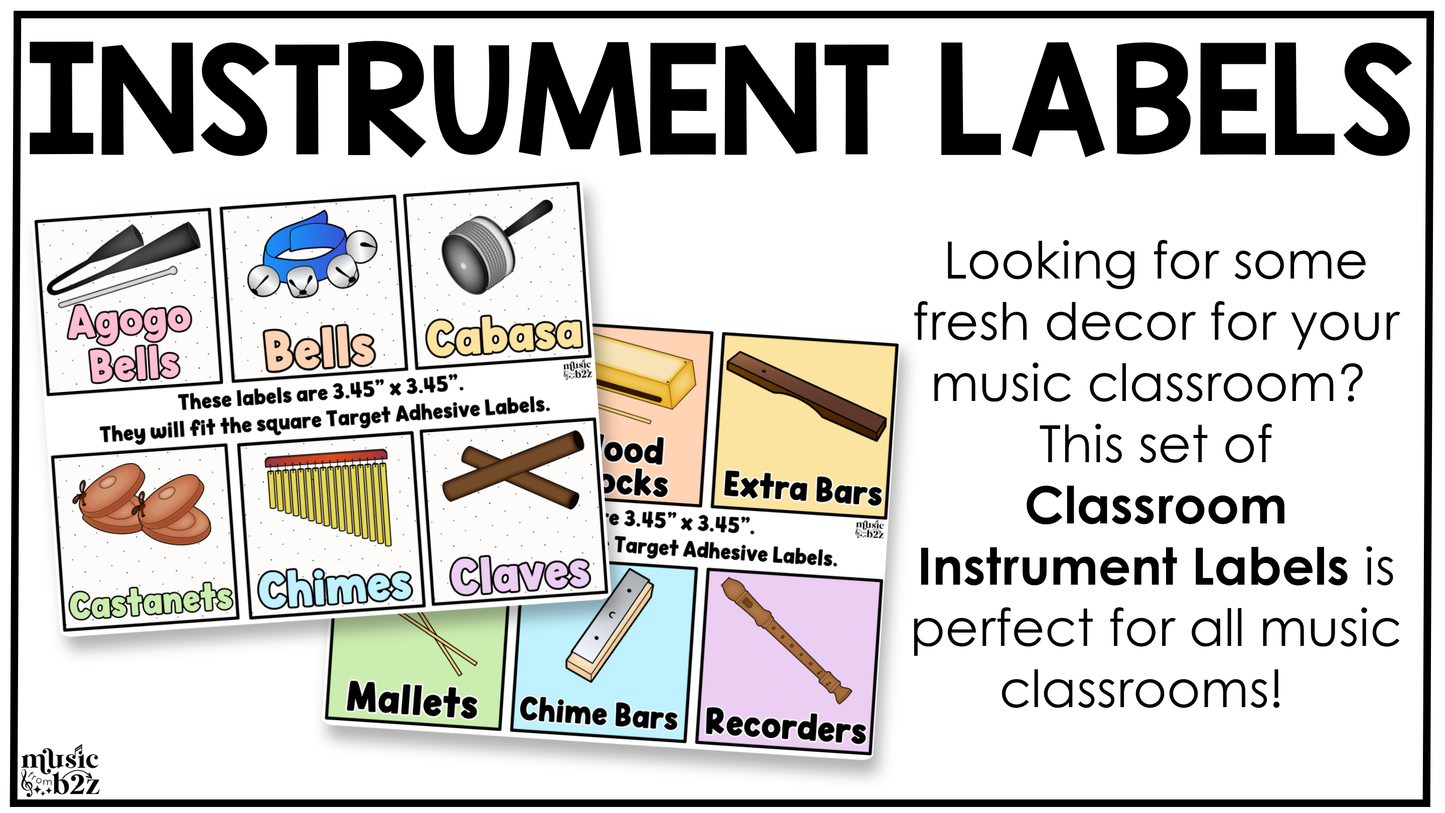Pastel Classroom Instrument Labels Elementary Music Classroom Decor Organization