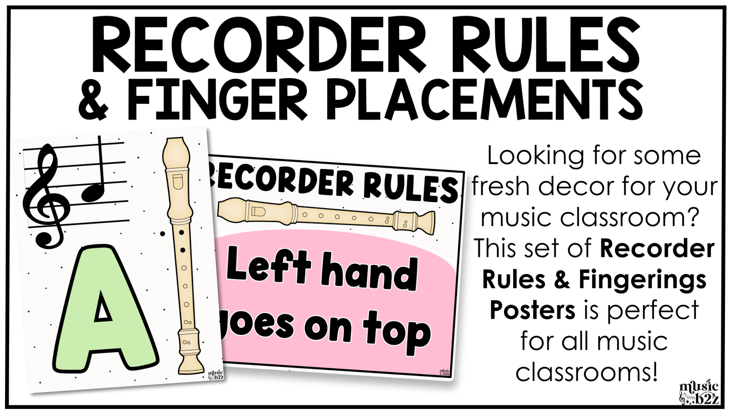 Pastel Recorder Fingering Charts & Rules Posters Music Classroom Decor