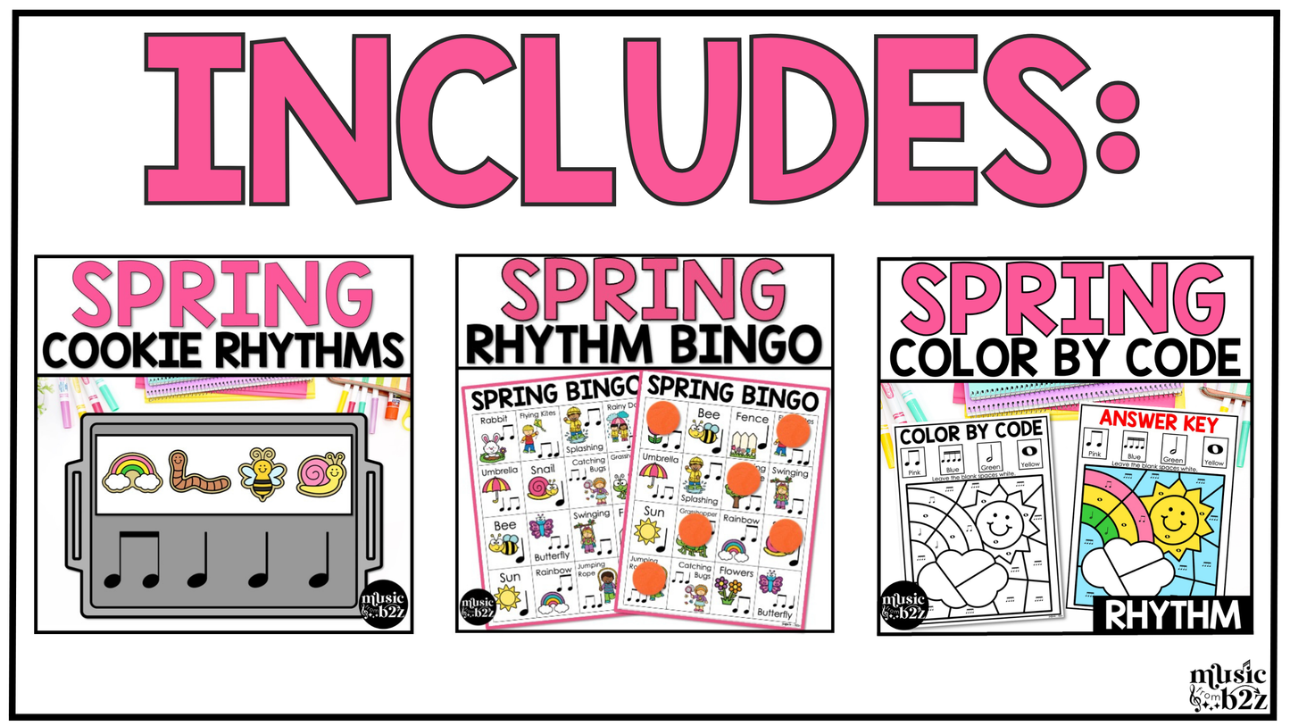 Spring Music Centers BUNDLE Rhythm Worksheets Spring Music Games
