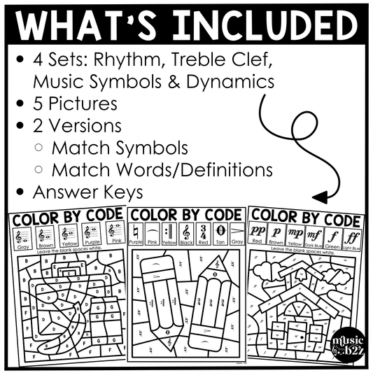 Back to School Music Coloring Page BUNDLE Color by Note Music Worksheets