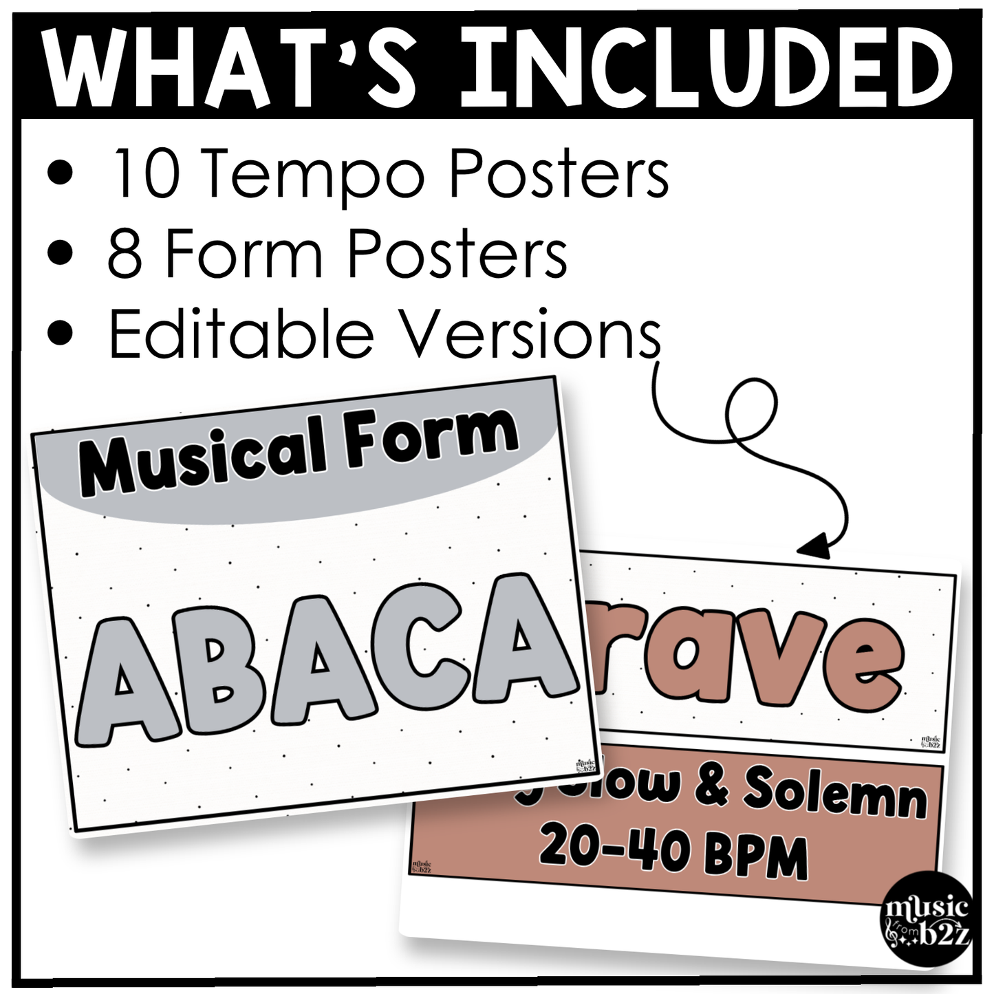 Neutral Music Tempo & Form Posters Elementary Music Classroom Decor Editable