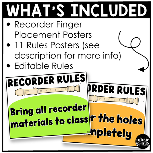 Bright Recorder Fingering Charts & Rules Posters Music Classroom Decor