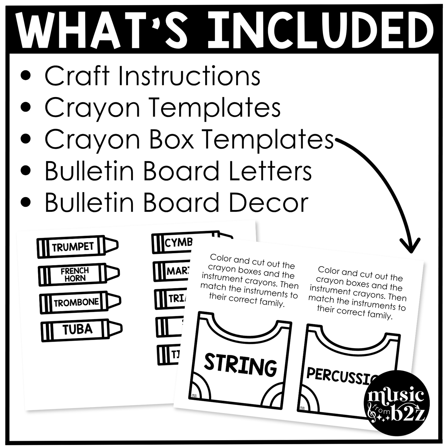 Back to School Music Craft Music Bulletin Board Instrument Families Orchestra