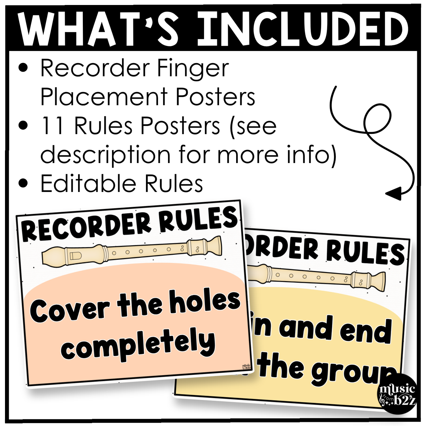 Pastel Recorder Fingering Charts & Rules Posters Music Classroom Decor