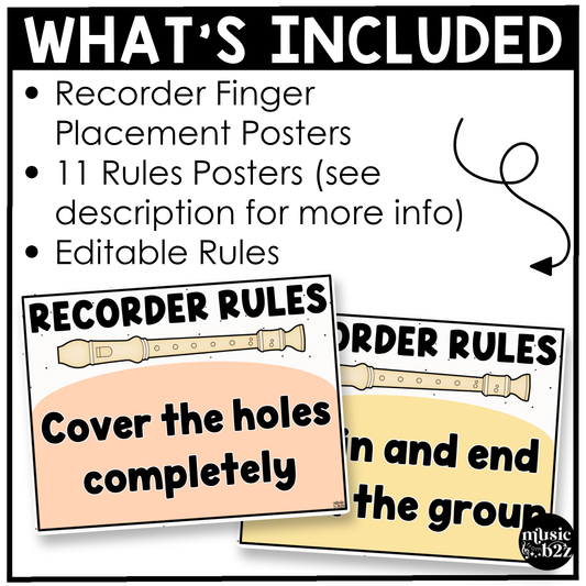 Pastel Recorder Fingering Charts & Rules Posters Music Classroom Decor