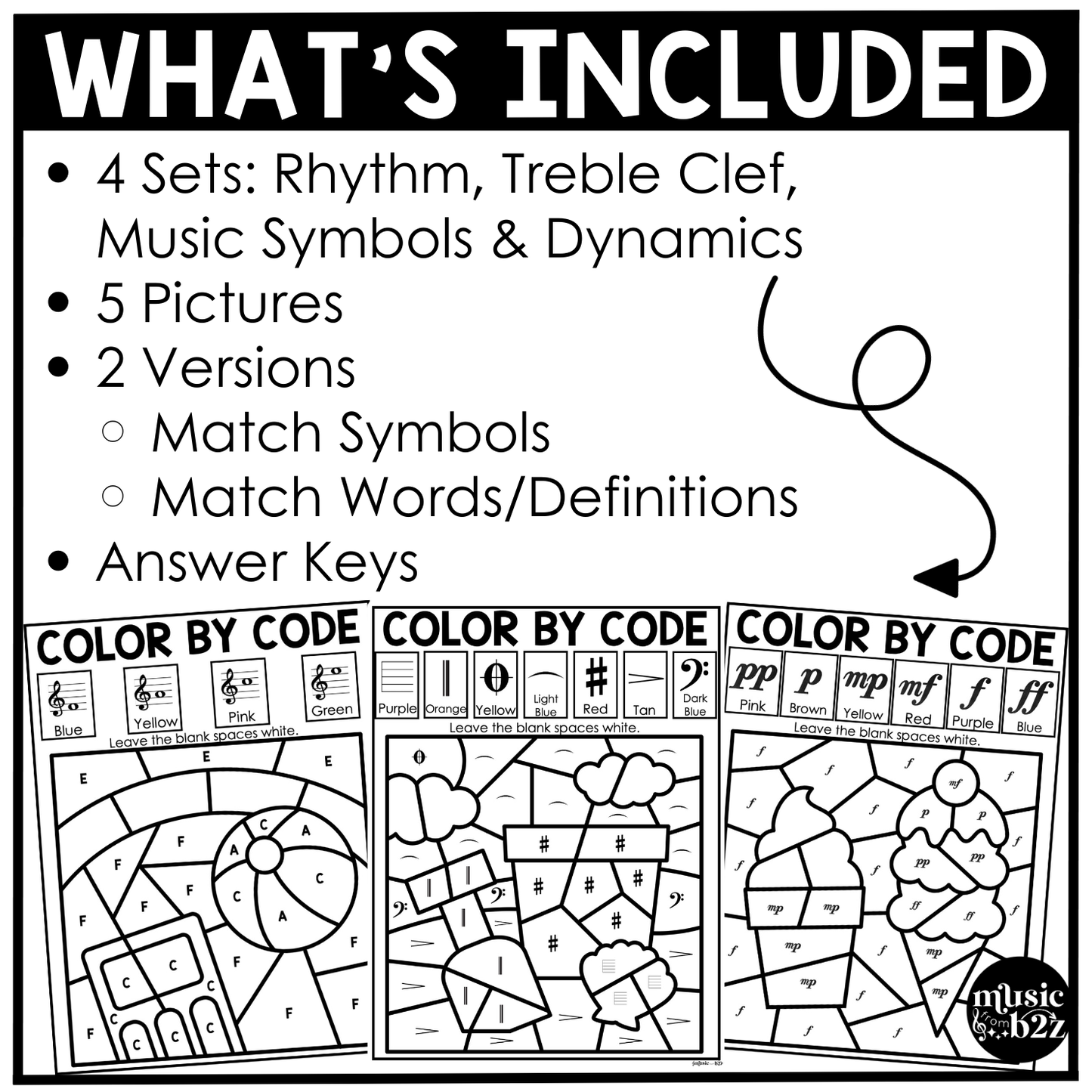 Summer Music Coloring Page BUNDLE Color by Note Summer Music Worksheets