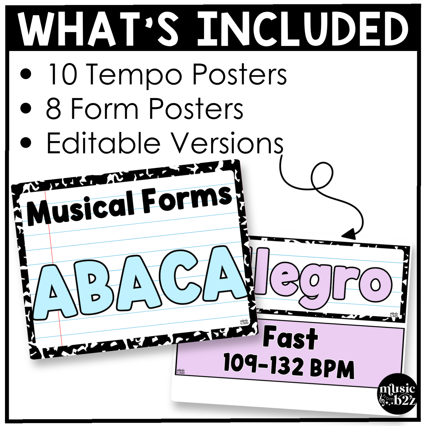 Pastel Composition Music Tempo & Form Posters Elementary Music Classroom Decor Editable