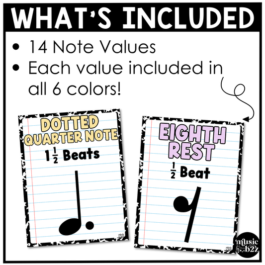 Pastel Composition Note Value Posters Rhythm Durations Elementary Music Classroom Decor