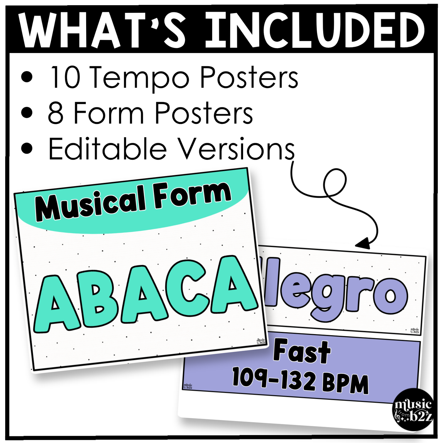 Bright Music Tempo & Form Posters Elementary Music Classroom Decor Editable