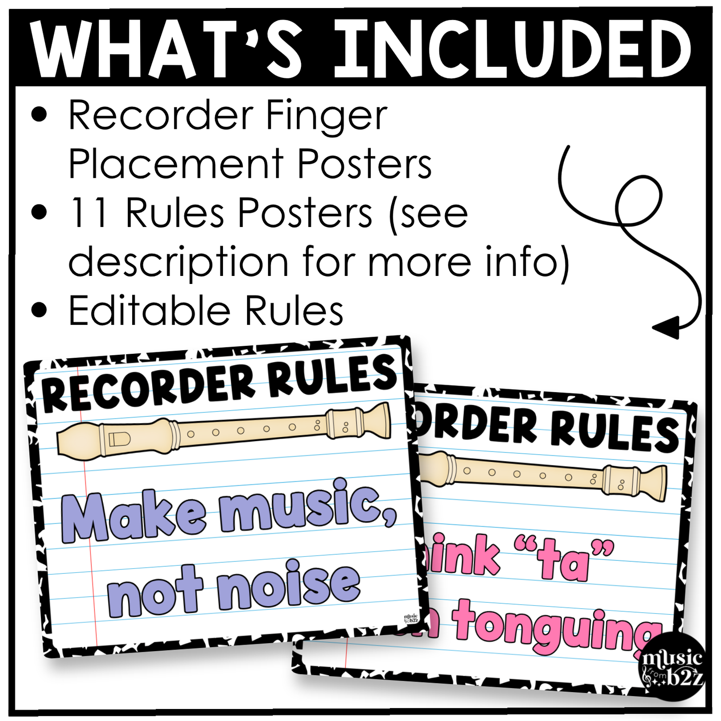 Bright Composition Recorder Fingering Charts & Rules Posters Music Classroom Decor