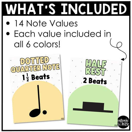 Pastel Note Value Posters Rhythm Durations Elementary Music Classroom Decor