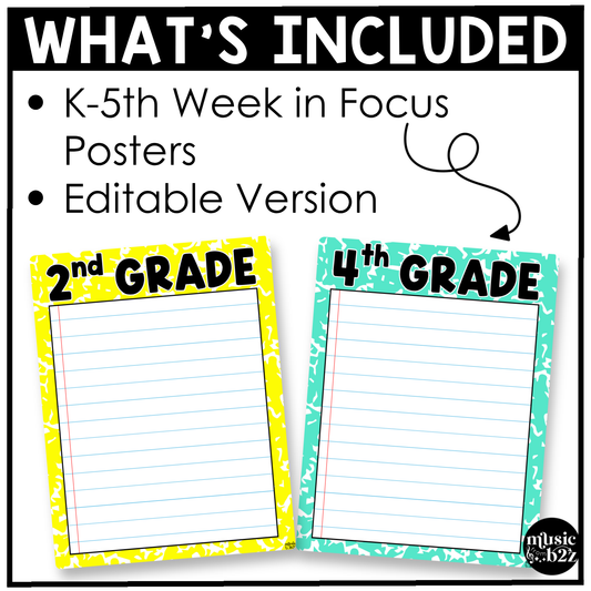 Bright Composition Week in Focus Wall I Can Posters Elementary Music Classroom Decor